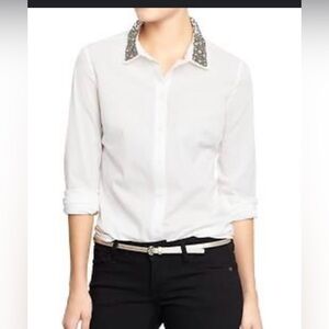 Sunny Leigh White Blouse with Embellished Collar